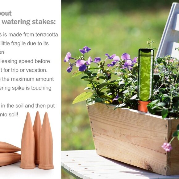 Ceramic Plant Waterer Set of 6 Pack Terracotta Self Watering Spikes,Wine Bottle - Picture 6 of 8